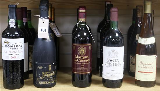 A bottle of Fonseca Late Bottled Vintage Port 2000 and various mixed Spanish and Italian wines